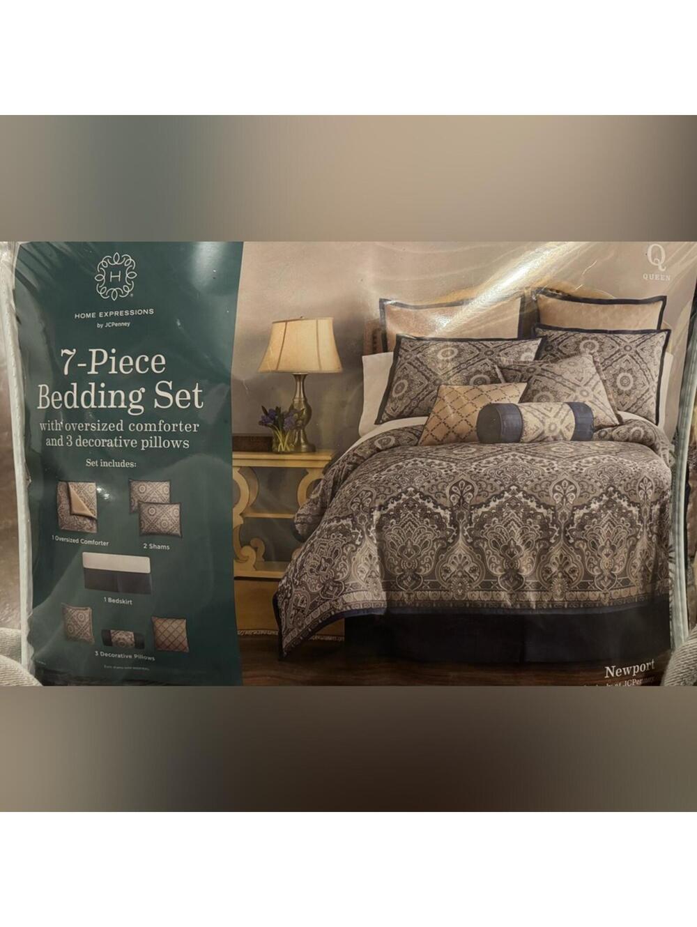 Home Expressions Newport 7-Piece Bedding Set - Blue and Tan